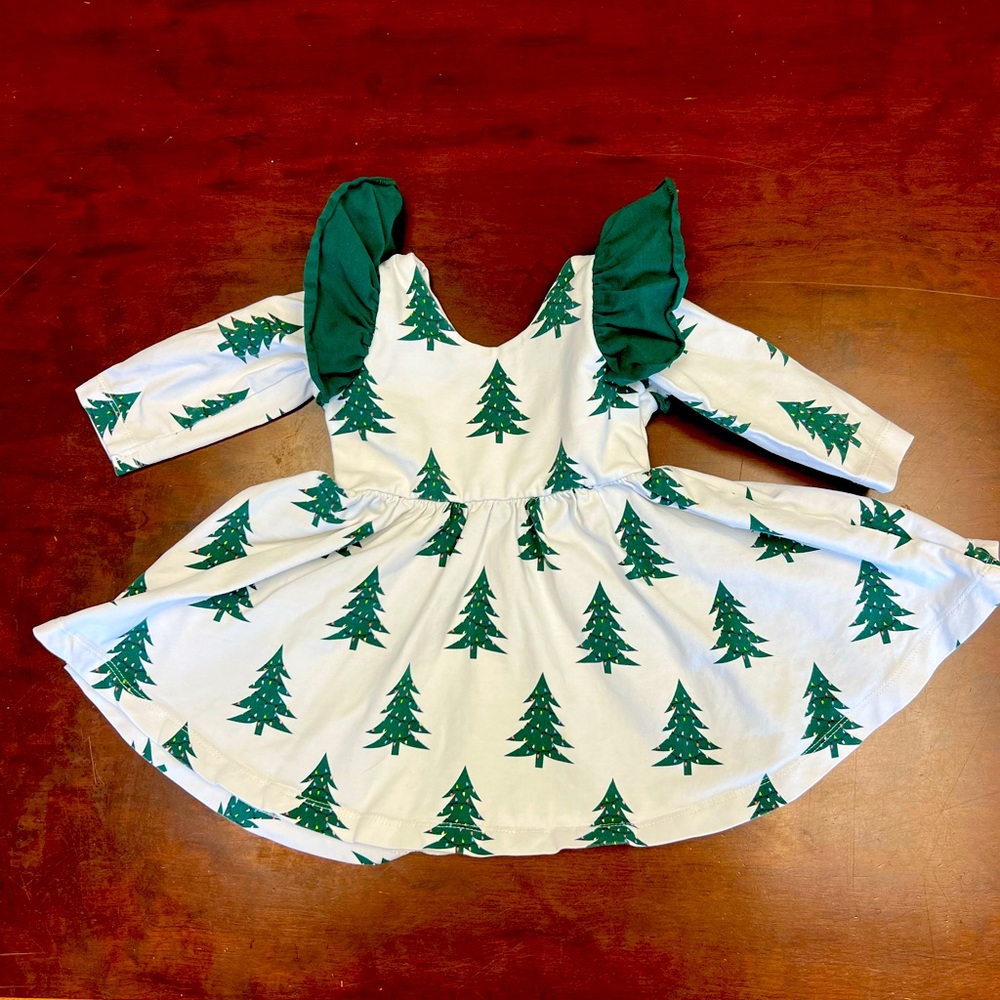 Monica + Andy “fir ever” Christmas double ruffle let’s dance dress (12-18M)